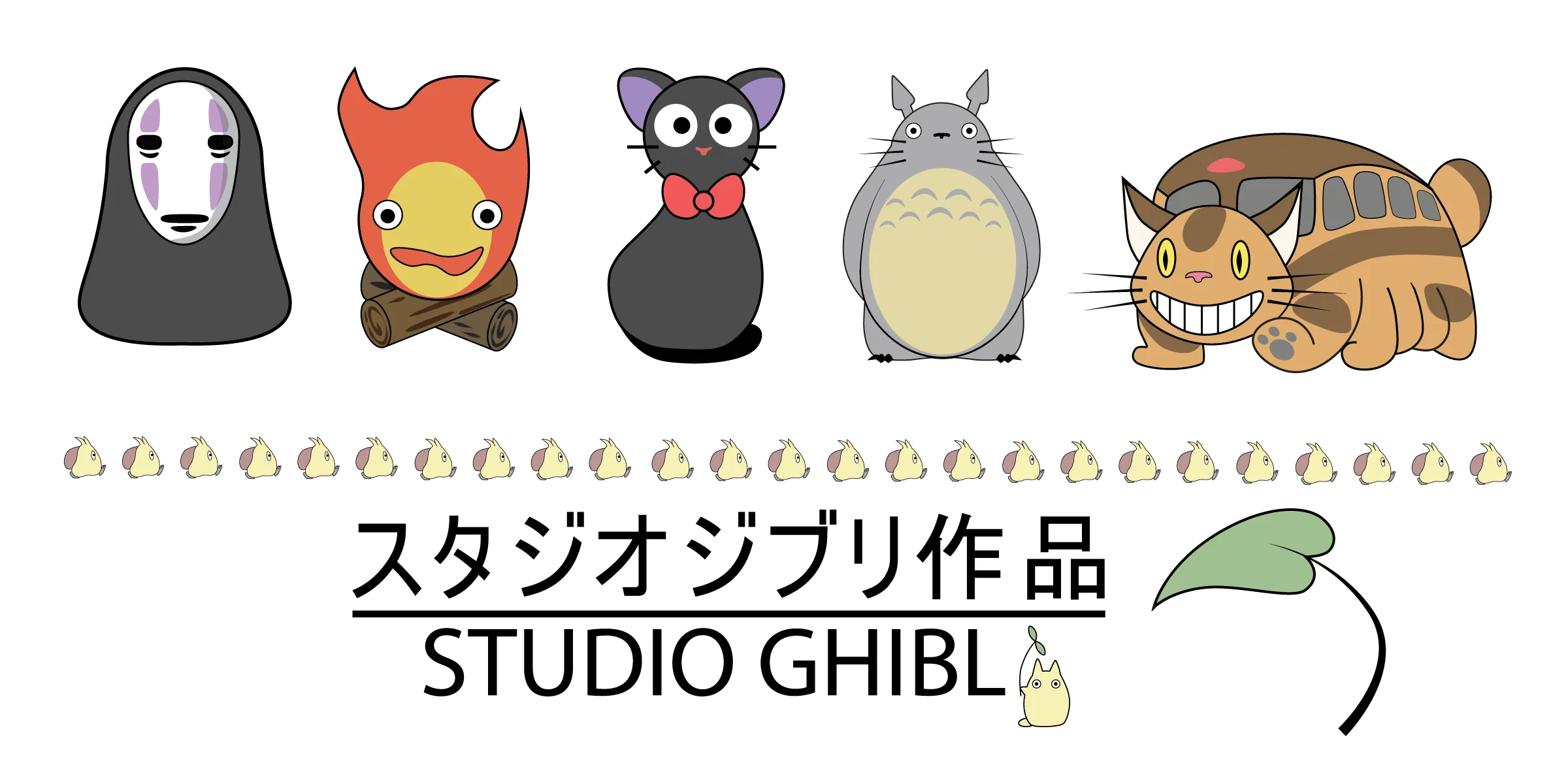 Full Studio Ghibli sticker pack sheet layout — six original hand-illustrated designs