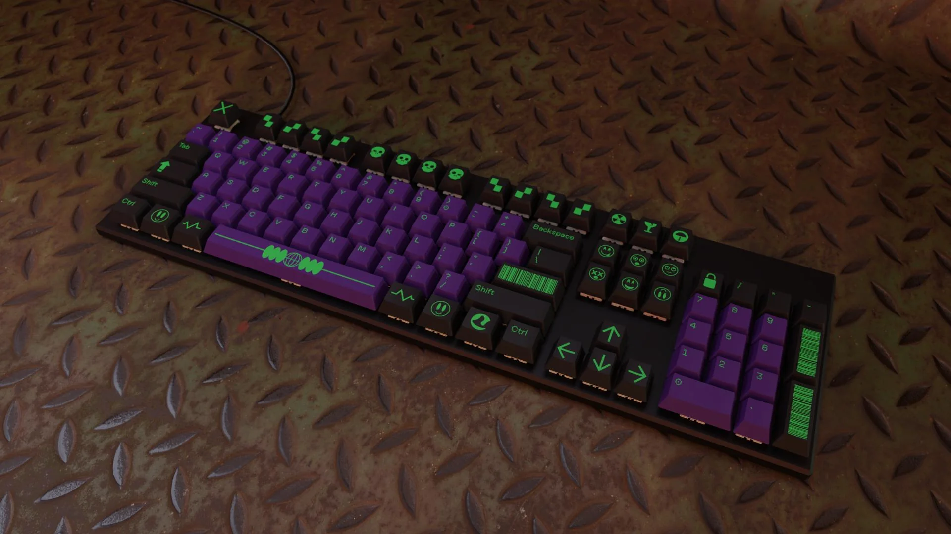 Photorealistic keyboard product visualization rendered in Blender 3D by Troy Knight